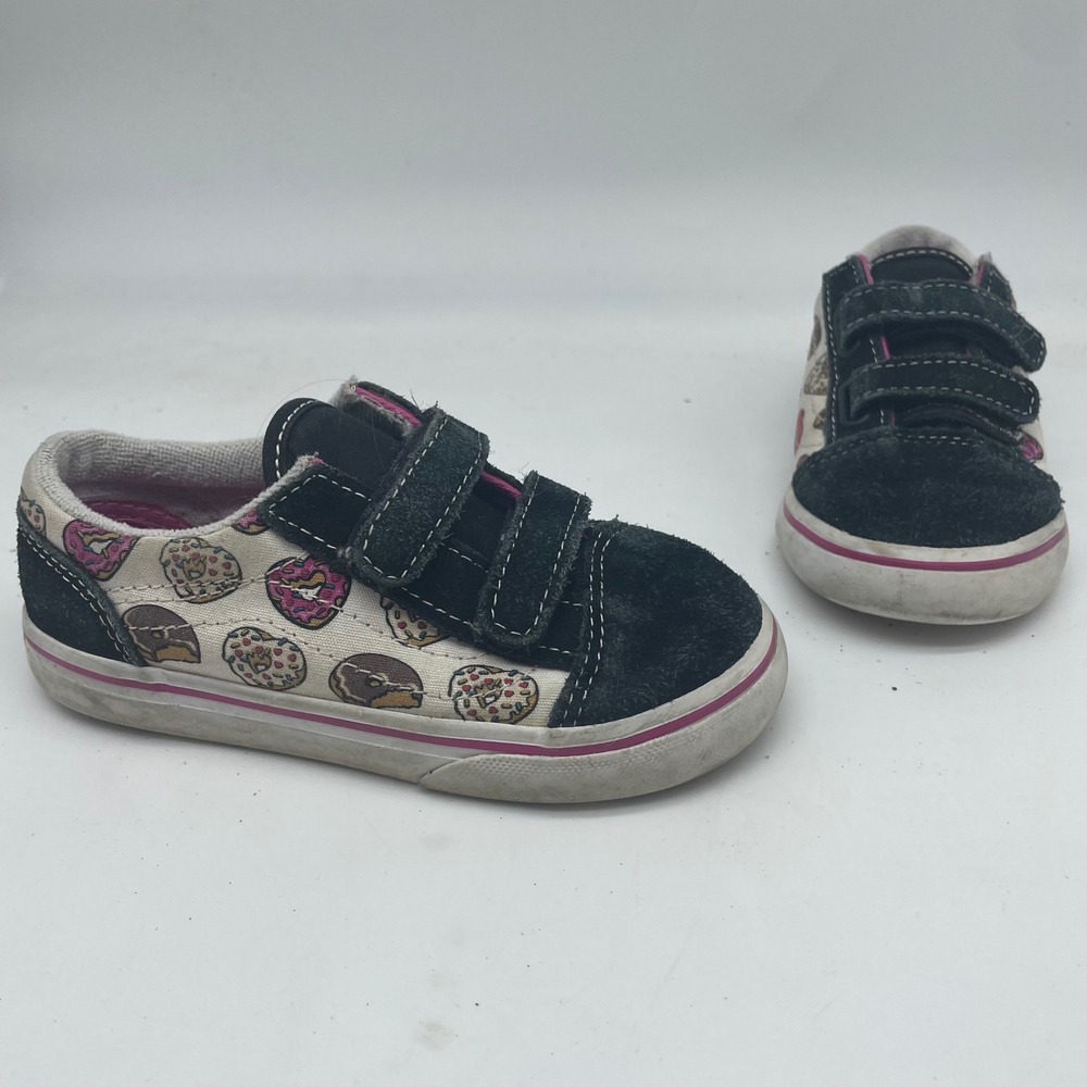 Vans Toddler Donut Print Black Suede Canvas Skate Shoes Size 10